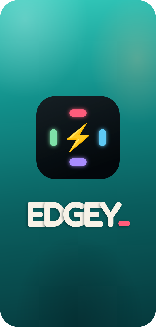 The Edgey app icon, a lightning bolt with four coloured pills, above the cream EDGEY wordmark on the game's teal background.