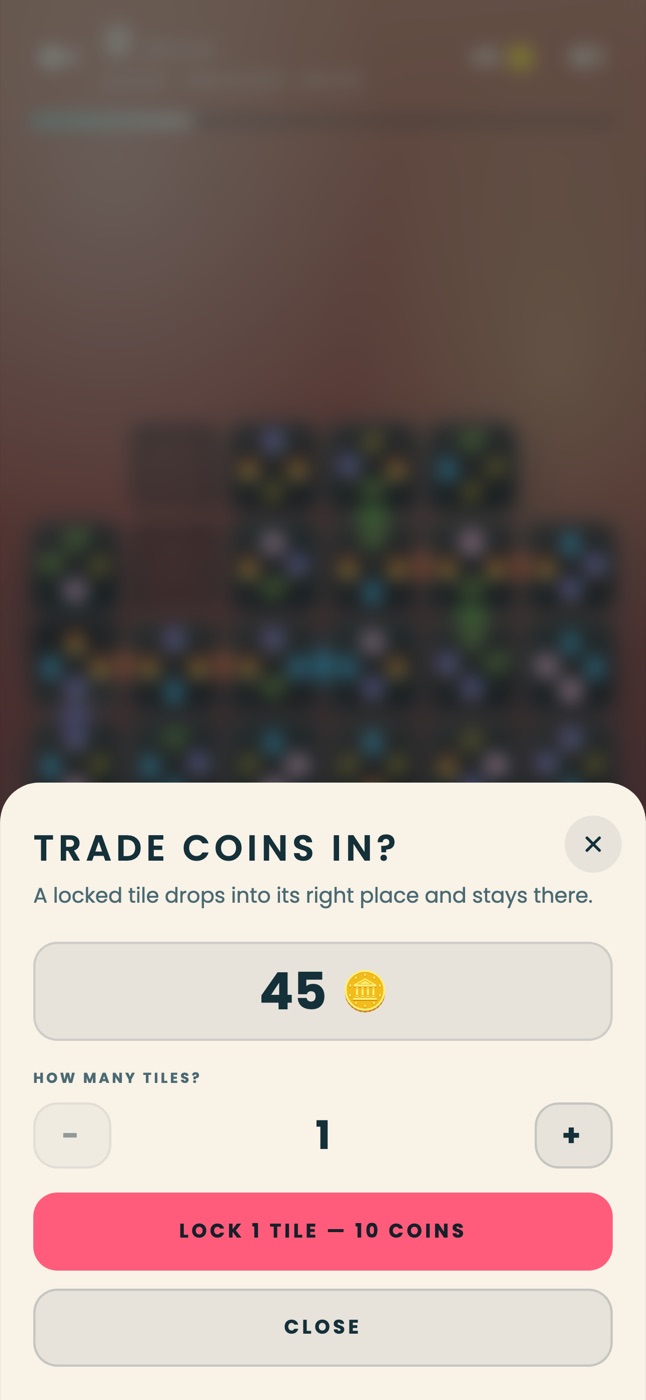 Trading coins in to drop one tile into place.